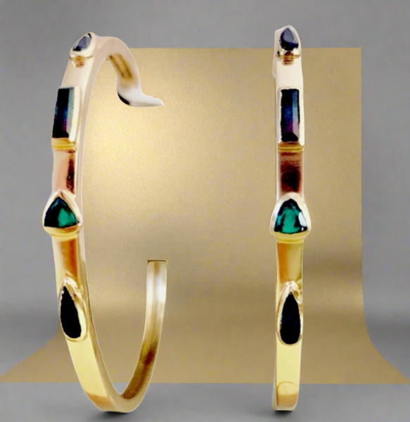 The Sole Society Hoop Gold Earrings with Multi Colorful Stones