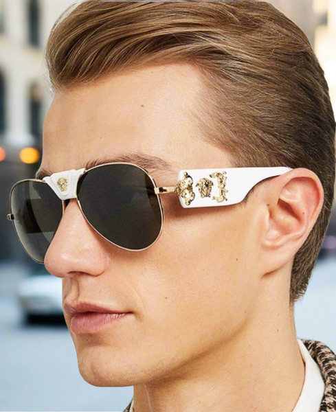 Versace Unisex Medusa Head Aviator Sunglasses White-Gray-Gold