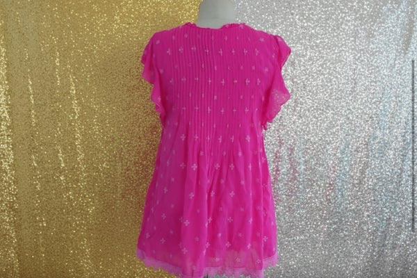 Johnny Was Anthena Embroidery Bright Pink Tunic Tope Size Large