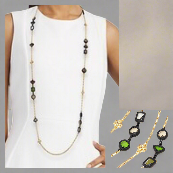 Tory Burch Roxanne Chain Necklace Black Resin & Glass