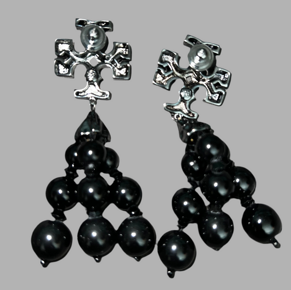 Tory Burch Roxanne Black Bold And Sculptural Roxanne Tassel Beaded Drop Earrings