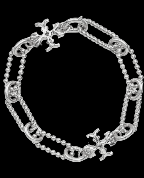 Tory Burch Shiny Silver Plated Roxanne Double-T
Rope Chain Bracelet