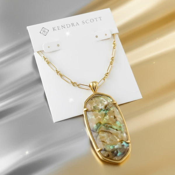 Kendra Scott Faceted Reid White Abalone Vintage Gold Long Necklace
