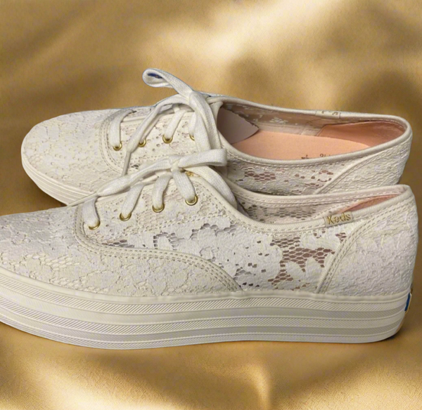 Keds Triple Cream Painted Crochet Platform Sneakers Size 11 M