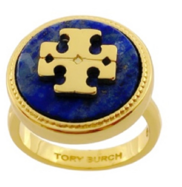 Tory Burch Gold and Blue Lapis Lazuli Ring Size 7