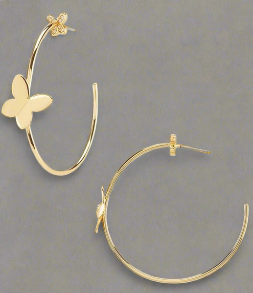 Kate Spade Gold In A Flutter Butterfly Hoop Earrings