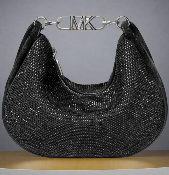 MICHAEL By Michael Kors Small Kendall Crystal-Embellished Leather Shoulder Bag Black