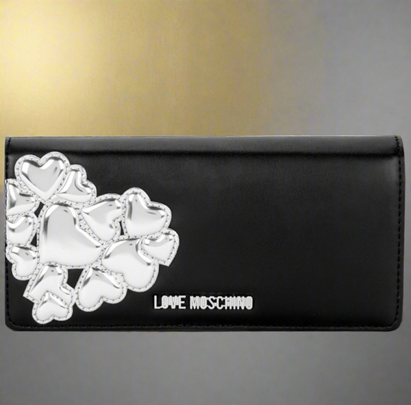 Love Moschino Metallic Hearts Wallet Black And Silver