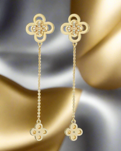 Tory Burch Kira Clover Front-Back Stud Earrings Gold with Crystals