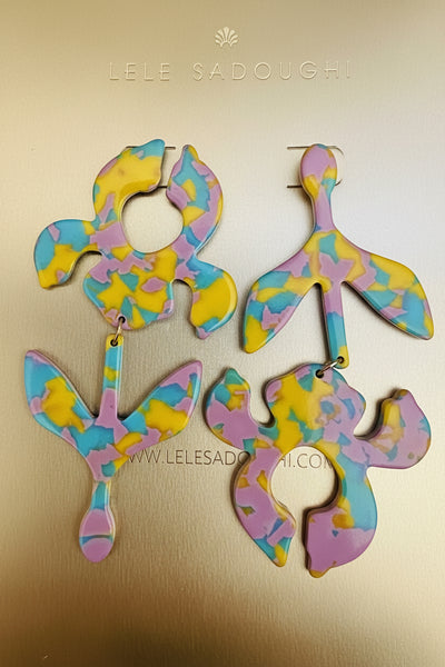 Lele Sadougui Colorful Lightweight Long Mismatched Flower Earrings