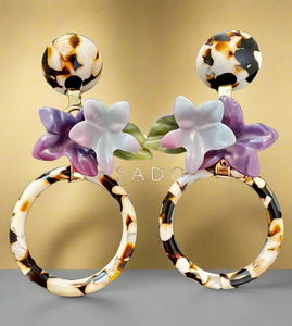 Lele Sadougui Hibiscus Circle Leopard Hoop Drop Earrings