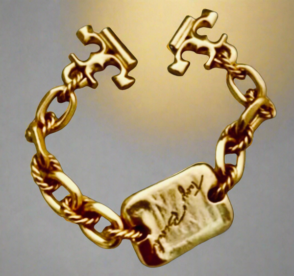 Tory Burch Torsade Engraved Logo Vintage Gold Bracelet