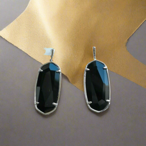 Kendra Scott Faceted Elle earrings Silver Black Opaque Glass