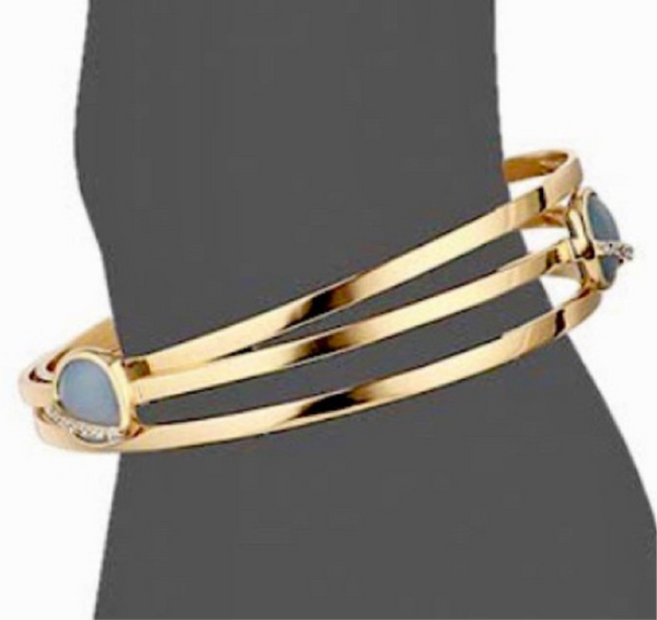 The Sole Society 3-Pack Bangle Set with Pave Accented Blue Agate Stones