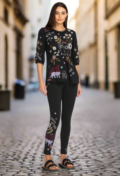 Johnny Was Soho Black Print Leggings X-Large