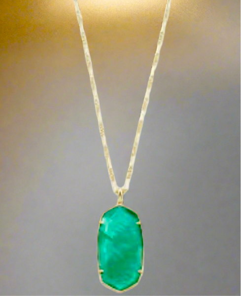 Kendra Scott Faceted Reid Gold Long Pendant Necklace in Gold Jade Green Illusion