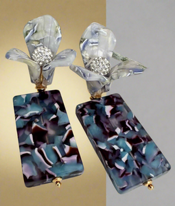 Lele Sadougui Flower Gem Blue Swirled Drop Earrings