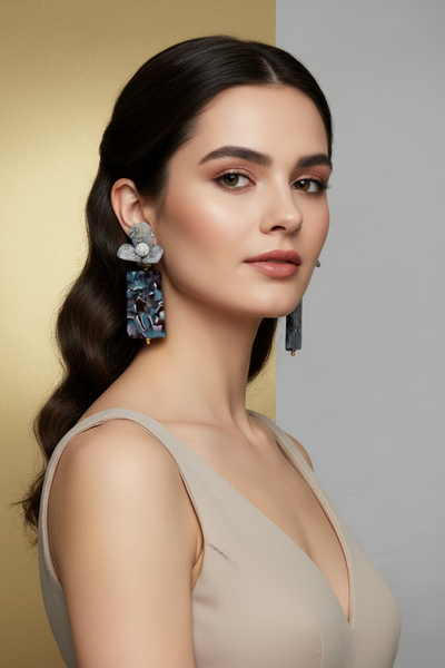 Lele Sadougui Flower Gem Blue Swirled Drop Earrings
