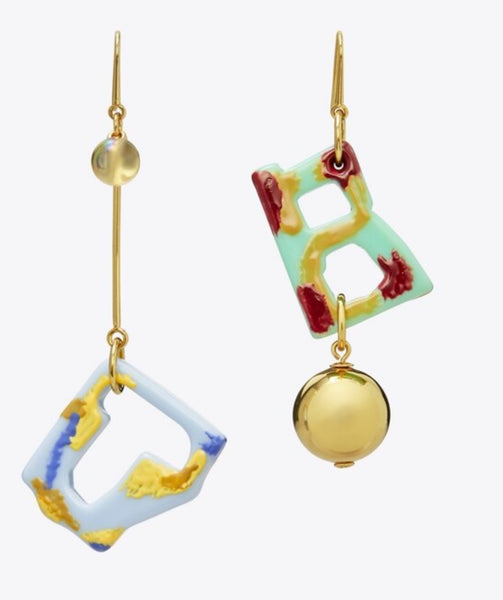 Tory Burch Abstract Earrings In Yellow & Multi Colors
