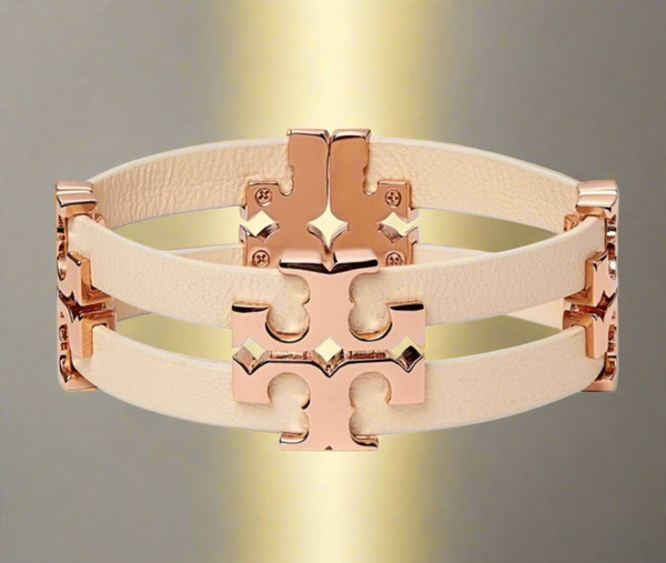 Tory Burch Serif T Stacked Leather Sand/Rose Gold Bracelet