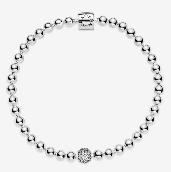 Pandora Sterling Silver Beads & Pave Bracelet With CZ Size 7.1”