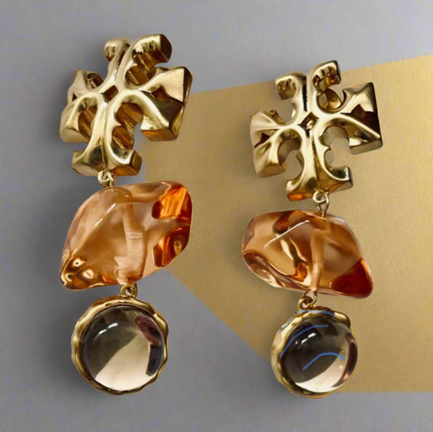 Tory Burch Roxanne Stone Double Drop Earrings Pale Papaya