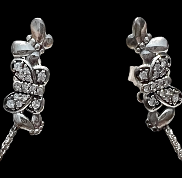 Pandora Ladies Bedazzling Butterflies Earrings In Sterling Silver