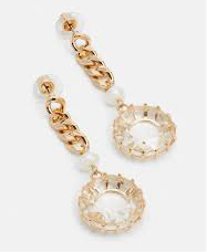 Dannijo Sawyer Edgy Gold Chain-Link With Pearls And Crystals Loop Drop Earrings