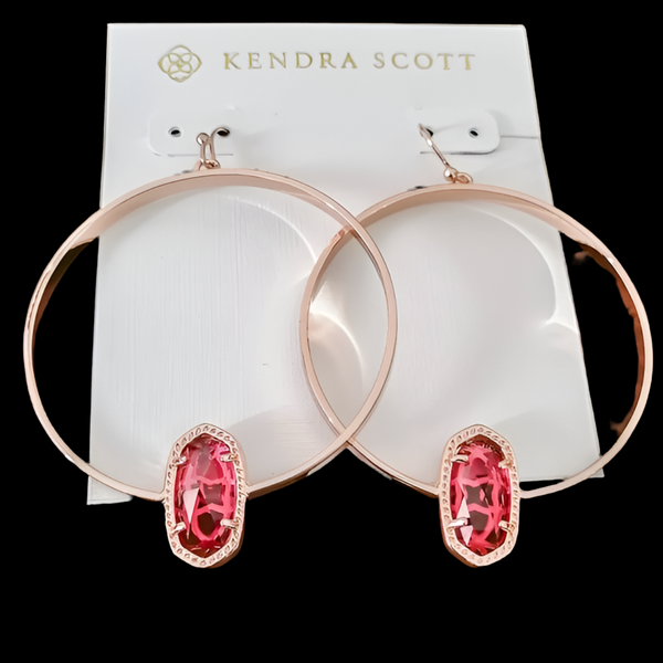 Kendra Scott Elora Rose Gold And Berry Clear Glass Hoop Earrings