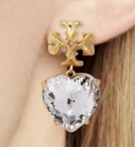 Tory Burch Roxanne Crystal Clear Heart Drop Earrings