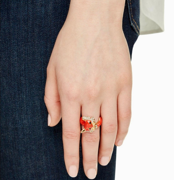 Kate Spade New York Orange 12k Gold-plated Into The Woods Foxy Wrap Ring Size 7