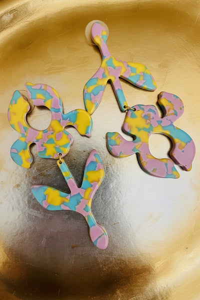 Lele Sadougui Colorful Lightweight Long Mismatched Flower Earrings