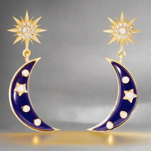 The Sole Society Intergalactic Crescent Moon With Starburst Studs Double Drop Earrings