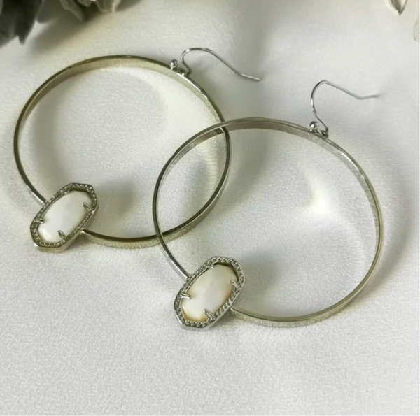 Kendra Scott Elora White Pearl & Silver Hoop Earrings