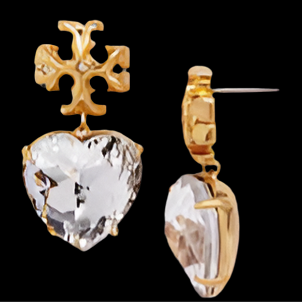 Tory Burch Roxanne Crystal Clear Heart Drop Earrings