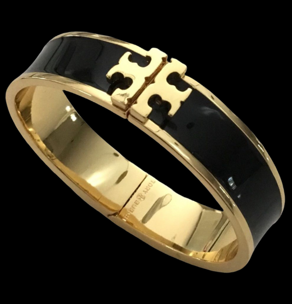 Tory Burch Gold And Black Enamel Kira Bracelet