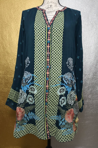 Johnny Was Butterflies Tunic Blouse in Lakeside Teal Size Small