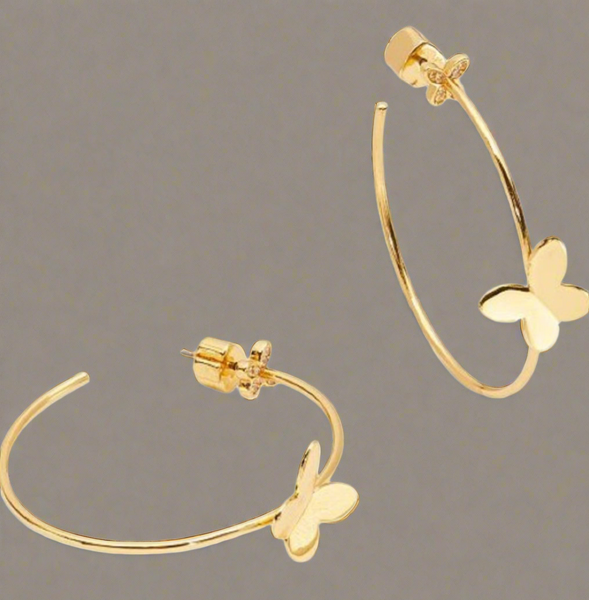 Kate Spade Gold In A Flutter Butterfly Hoop Earrings