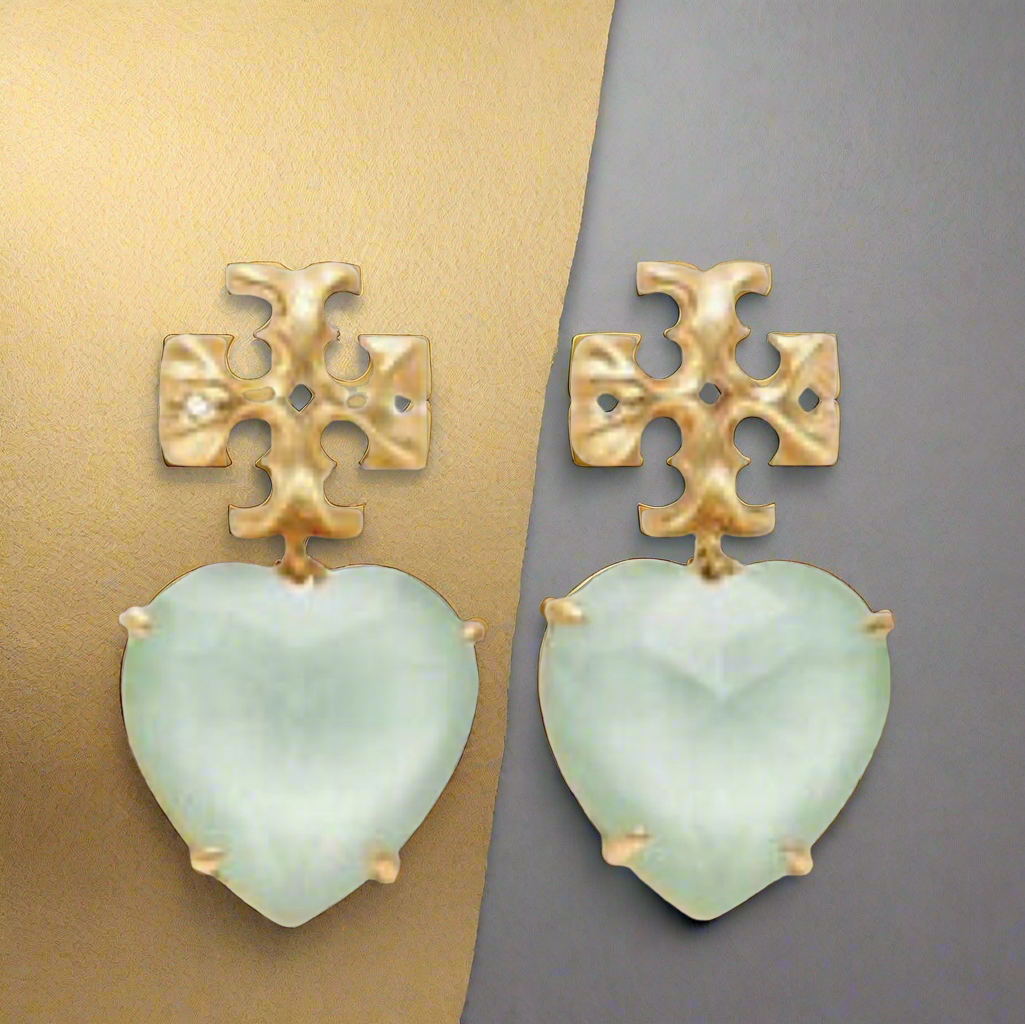 Tory Burch Roxanne Roxanne Crystal Heart Drop Earrings in Green