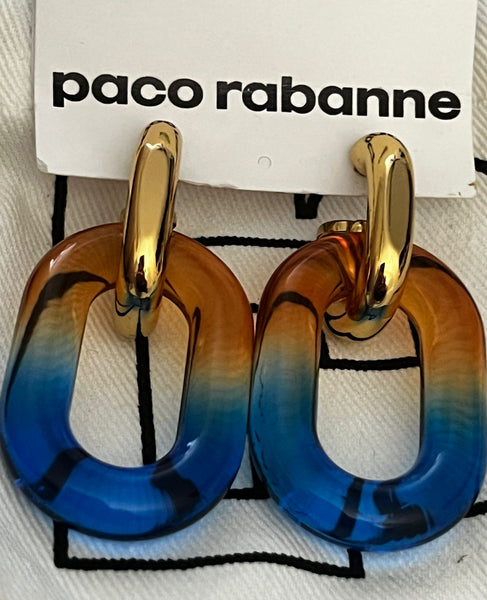 Paco Rabanne Women's Gold Blue XL Link Double Hoop Earrings