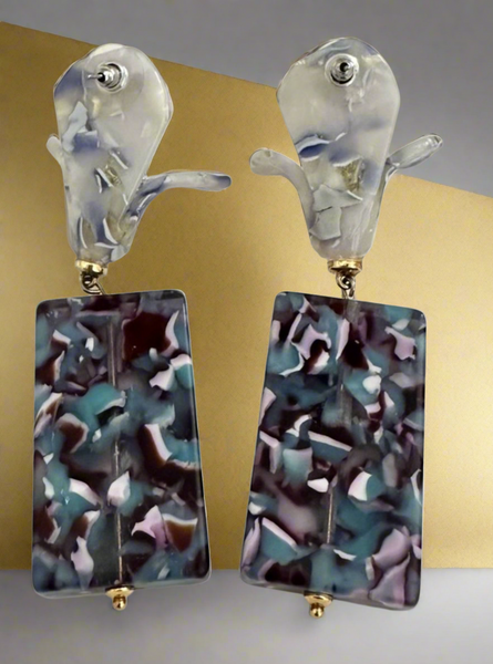 Lele Sadougui Flower Gem Blue Swirled Drop Earrings