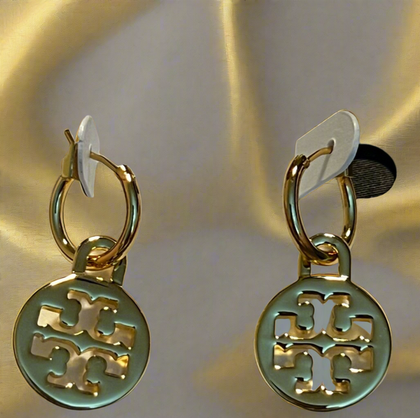 Tory Burch Gold Signature Charm Logo Drop Earrings