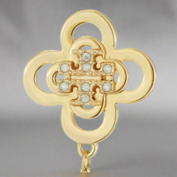 Tory Burch Kira Clover Front-Back Stud Earrings Gold with Crystals