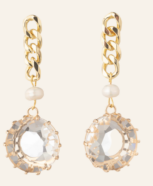 Dannijo Sawyer Edgy Gold Chain-Link With Pearls And Crystals Loop Drop Earrings