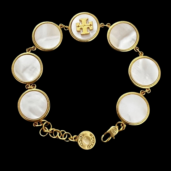 Tory Burch White Semi Precious Mother of Pearl Station Bracelet