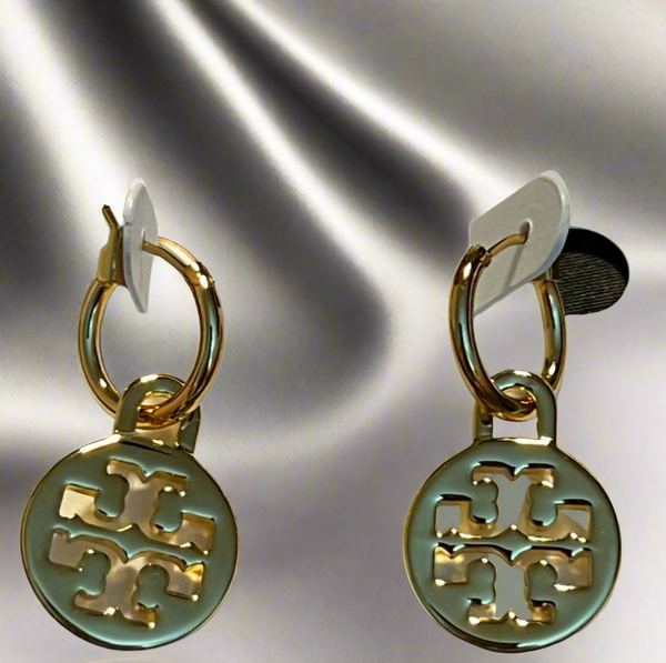 Tory Burch Gold Signature Charm Logo Drop Earrings