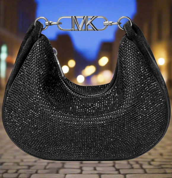 MICHAEL By Michael Kors Small Kendall Crystal-Embellished Leather Shoulder Bag Black