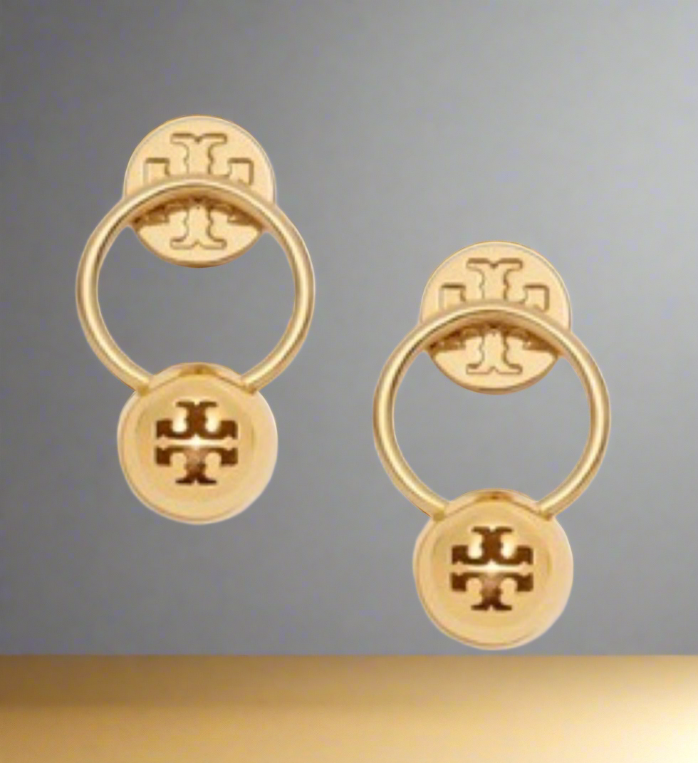 Tory Burch Logo Bead Gold Drop Earrings