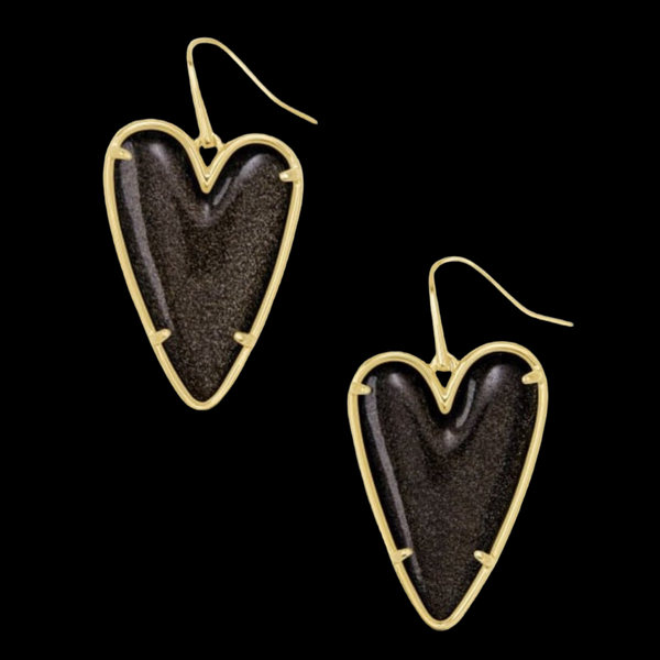 Kendra Scott Ansley Heart Black And Gold Drop Earrings In Golden Obsidian