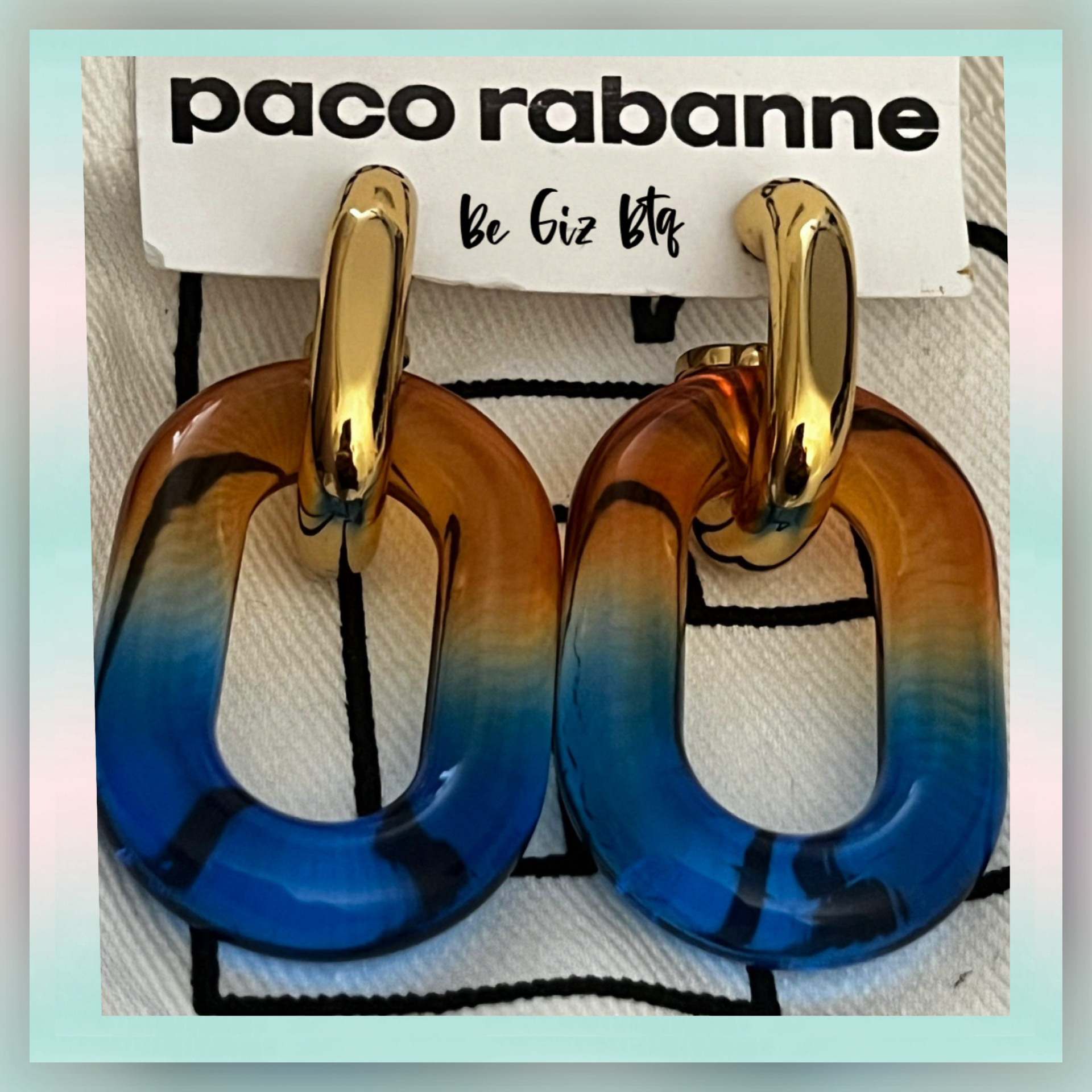 Paco Rabanne Women's Gold Blue XL Link Double Hoop Earrings